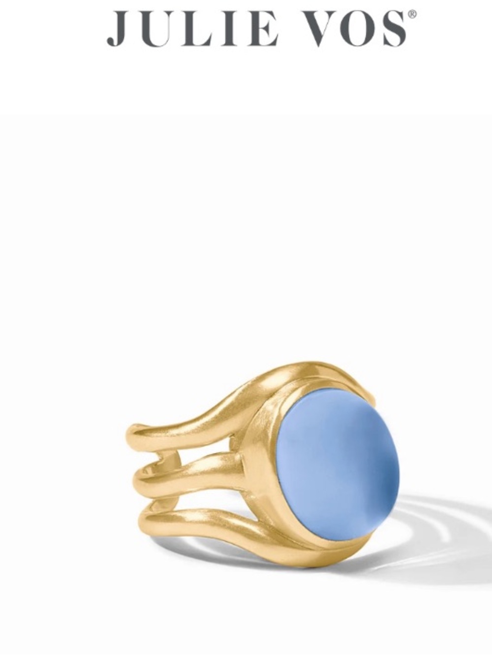 Julie Vos Wave Stone Ring Iridescent Chalcedony Blue